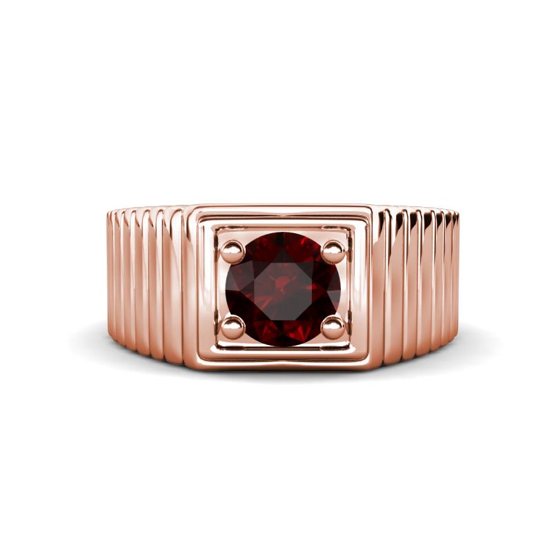 Angelo 1.05 ct (6.50 mm) Red Garnet Ribbed Shank Solitaire Men Band 