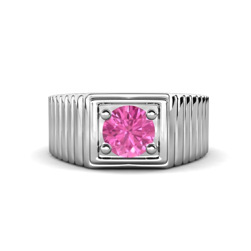 Angelo 1.10 ct (6.00 mm) Pink Sapphire Ribbed Shank Solitaire Men Band 
