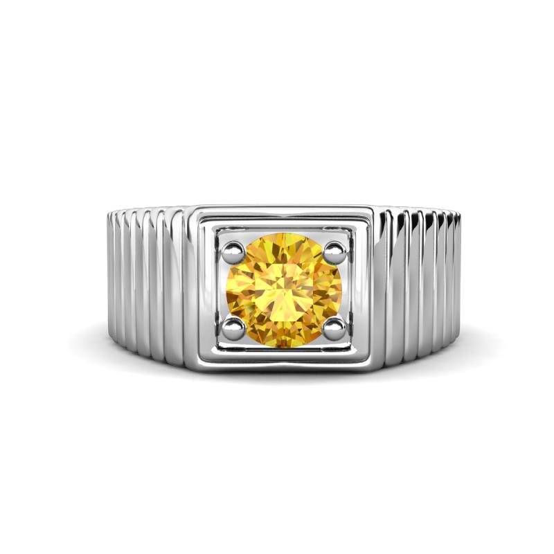 Angelo 0.87 ct (6.50 mm) Citrine Ribbed Shank Solitaire Men Band 