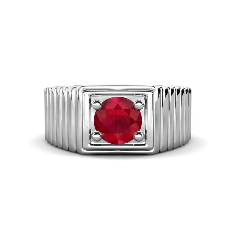 Angelo 0.95 ct (6.00 mm) Ruby Ribbed Shank Solitaire Men Band 