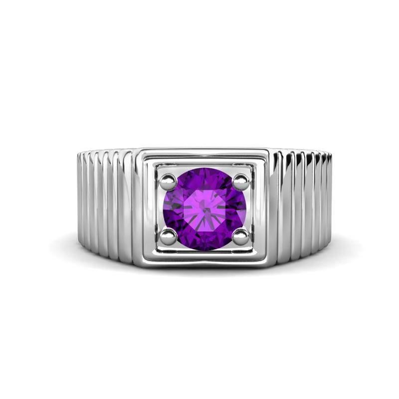 Angelo 0.87 ct (6.50 mm) Amethyst Ribbed Shank Solitaire Men Band 