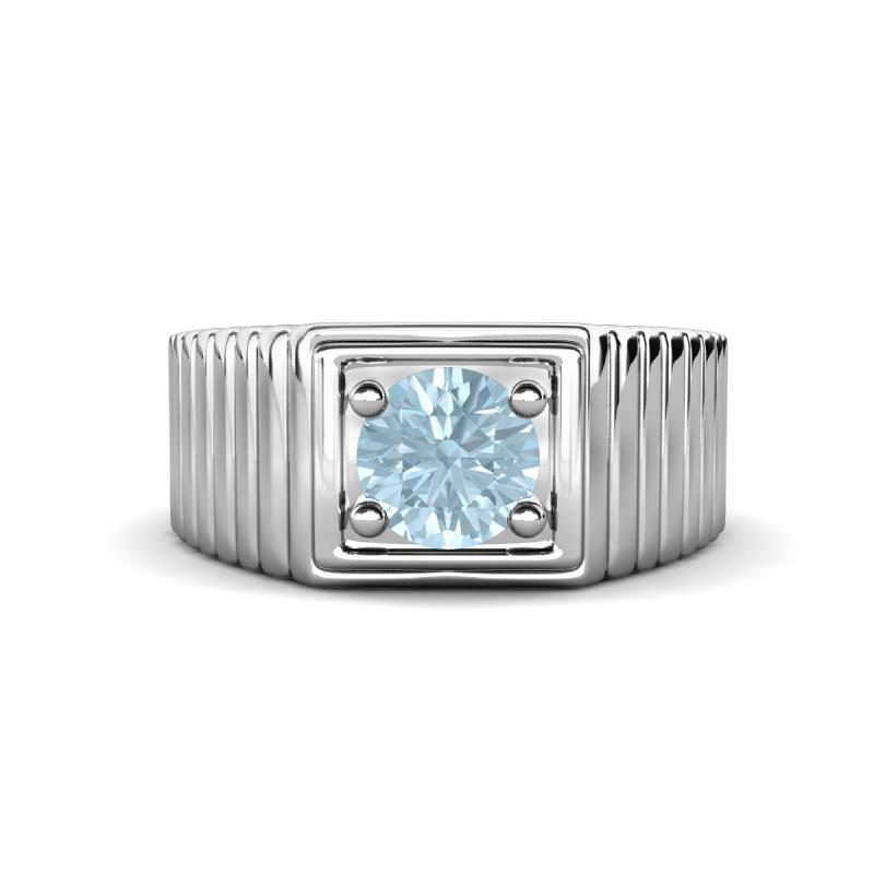 Angelo 0.87 ct (6.50 mm) Aquamarine Ribbed Shank Solitaire Men Band 