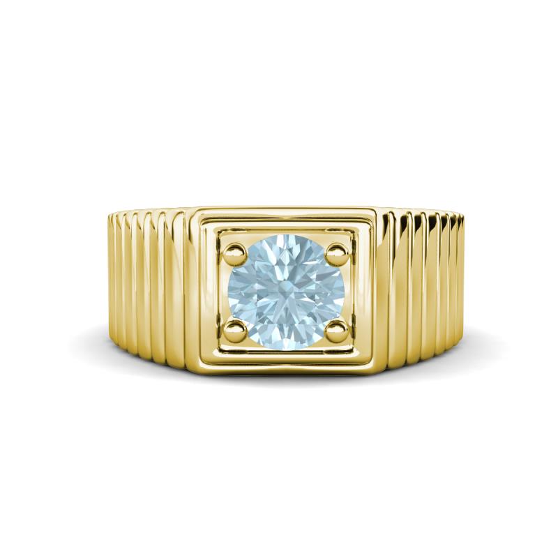 Angelo 0.87 ct (6.50 mm) Aquamarine Ribbed Shank Solitaire Men Band 