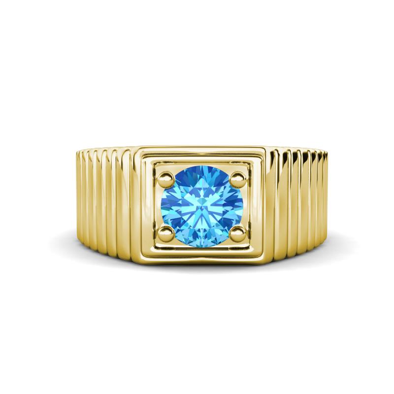 Angelo 0.95 ct (6.50 mm) Blue Topaz Ribbed Shank Solitaire Men Band 