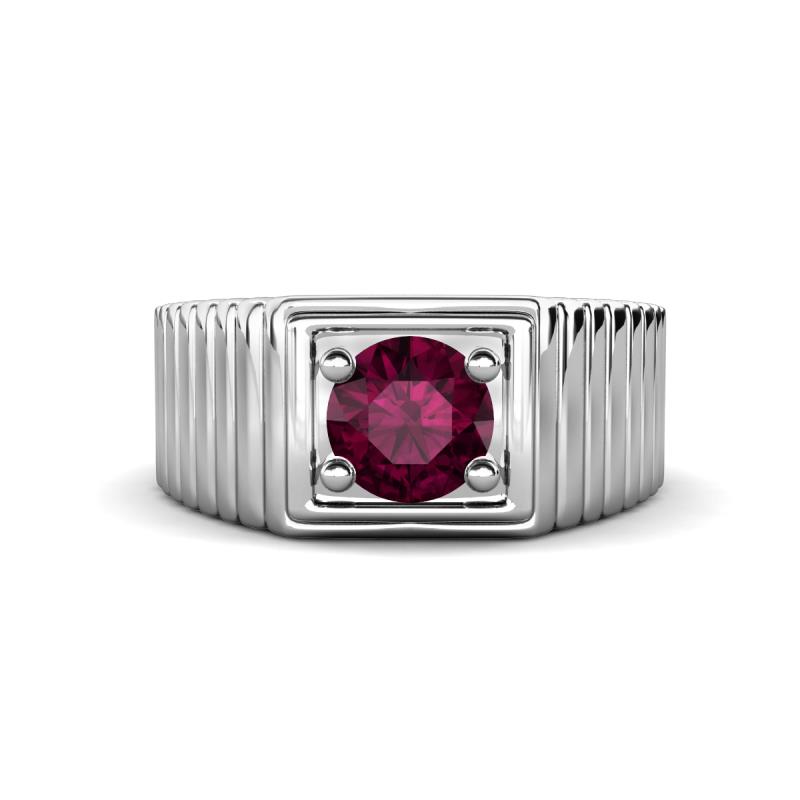 Angelo 1.00 ct (6.50 mm) Rhodolite Garnet Ribbed Shank Solitaire Men Band 