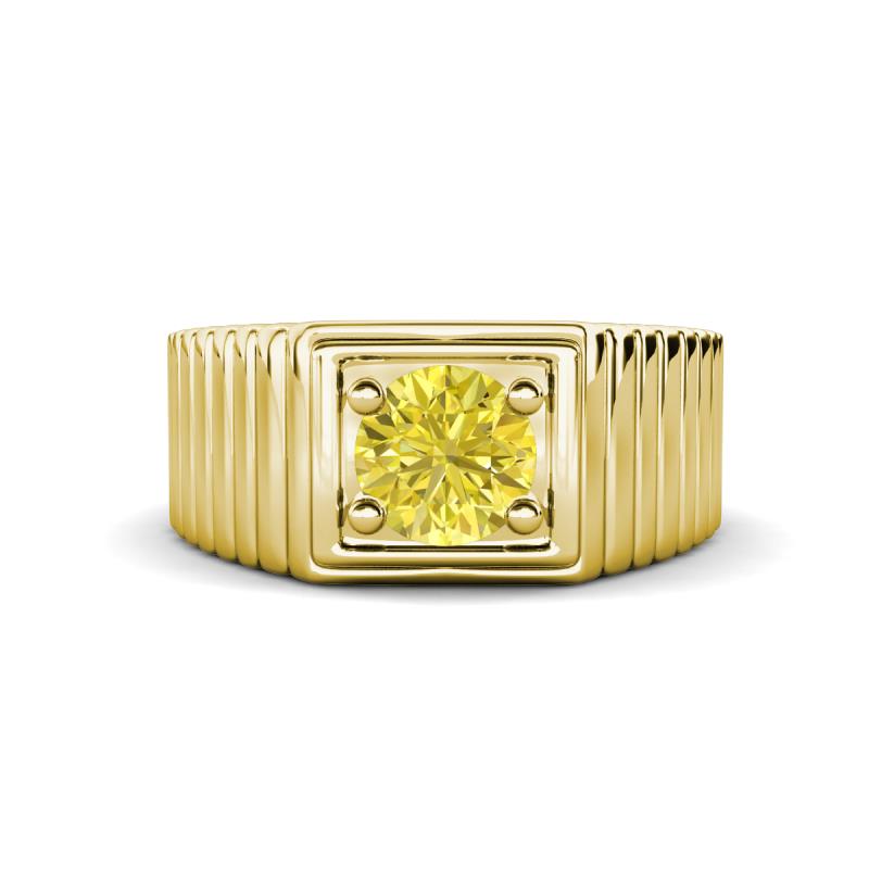 Angelo 0.80 ct (6.00 mm) Yellow Diamond Ribbed Shank Solitaire Men Band 