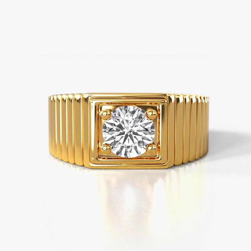 Angelo 1.00 ct (6.50 mm) IGI Certified Lab Grown Diamond Ribbed Shank Solitaire Men Band 