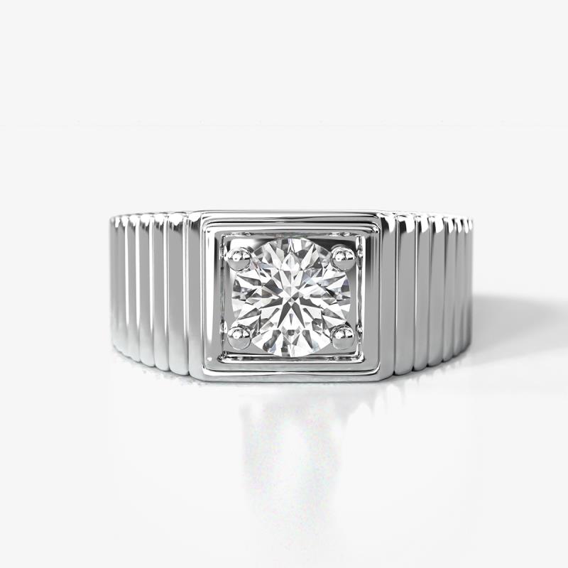 Angelo 1.00 ct (6.50 mm) GIA Certified Natural Diamond Ribbed Shank Solitaire Men Band 