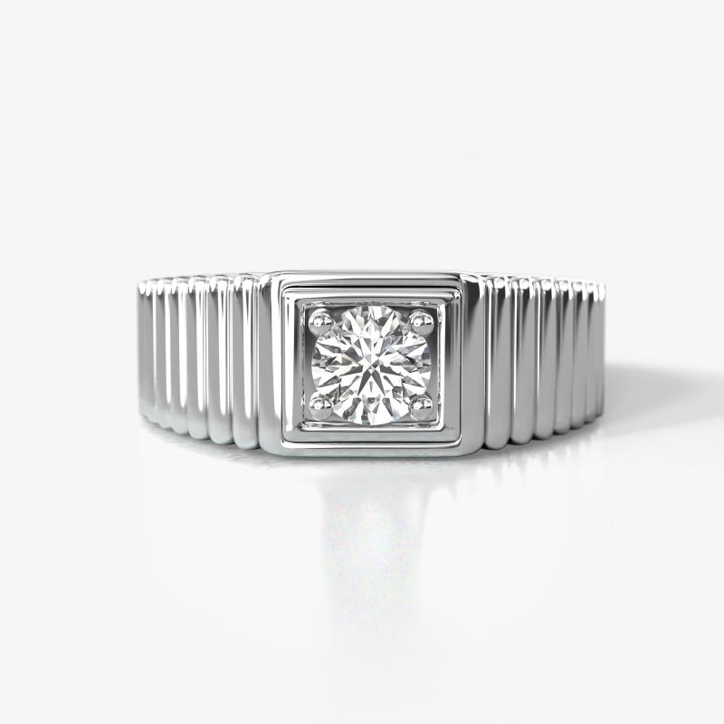 Angelo 0.45 ct (5.00 mm) Moissanite Ribbed Shank Solitaire Men Band 