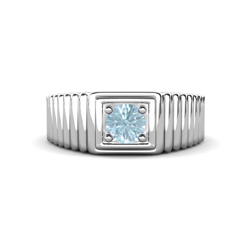Angelo 0.40 ct Aquamarine Ribbed Shank Solitaire Men Band (8 mm) 