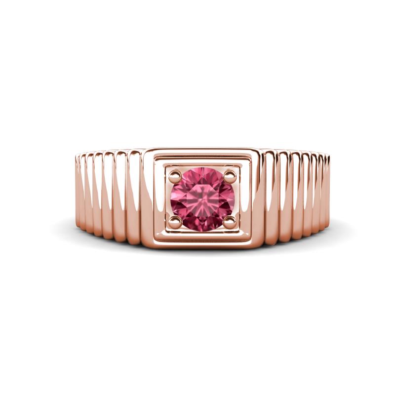 Angelo 0.40 ct (5.00 mm) Pink Tourmaline Ribbed Shank Solitaire Men Band 