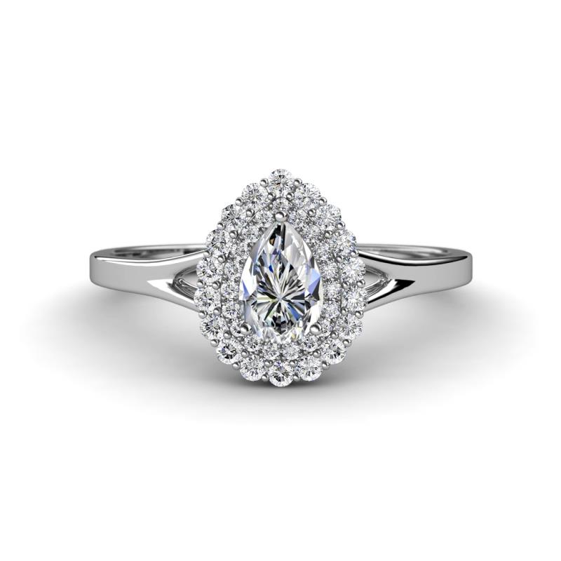 Kristen Rainbow 1.12 ctw IGI Certified Lab Grown Diamond Pear Cut (7x5 mm) & Natural Diamond Round (1.30 mm) Halo Engagement Ring 