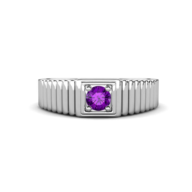 Angelo 0.20 ct (4.00 mm) Amethyst Ribbed Shank Solitaire Men Band 