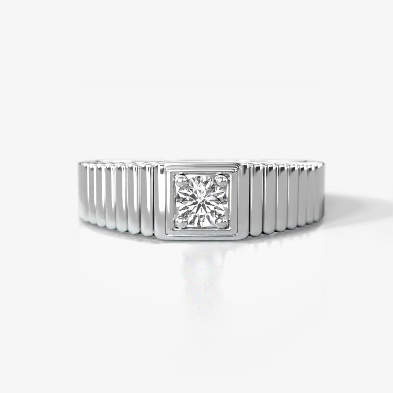 Angelo 0.22 ct (4.00 mm) Moissanite Ribbed Shank Solitaire Men Band 