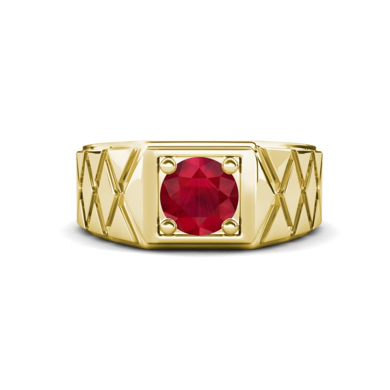 Jabari 0.95 ct (6.00 mm) Ruby Criss Cross Design Shank Solitaire Men Band 