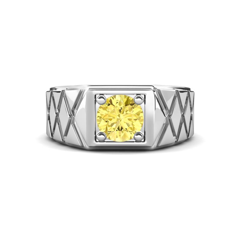 Jabari 0.95 ct (6.00 mm) Yellow Sapphire Criss Cross Design Shank Solitaire Men Band 