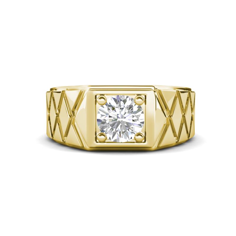 Jabari 0.95 ct (6.00 mm) White Sapphire Criss Cross Design Shank Solitaire Men Band 