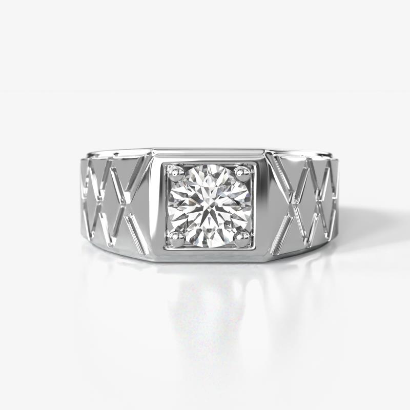 Jabari 1.00 ct (6.50 mm) Moissanite Criss Cross Design Shank Solitaire Men Band 