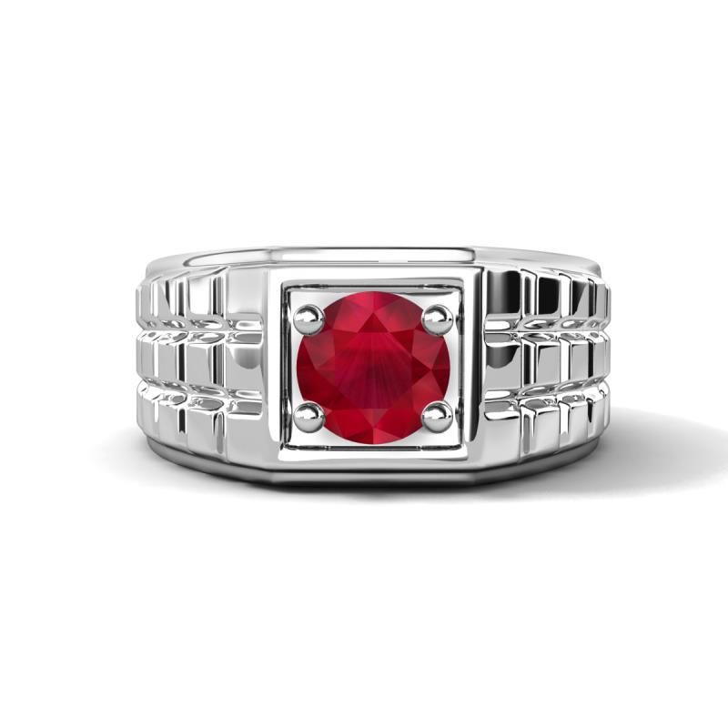 Kellan 0.95 ct (6.00 mm) Ruby Geometric Square Side Design Solitaire Men Band 