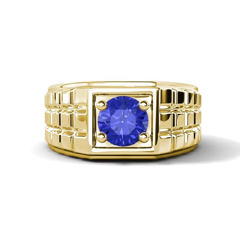 Kellan 0.92 ct (6.50 mm) Tanzanite Geometric Square Side Design Solitaire Men Band 