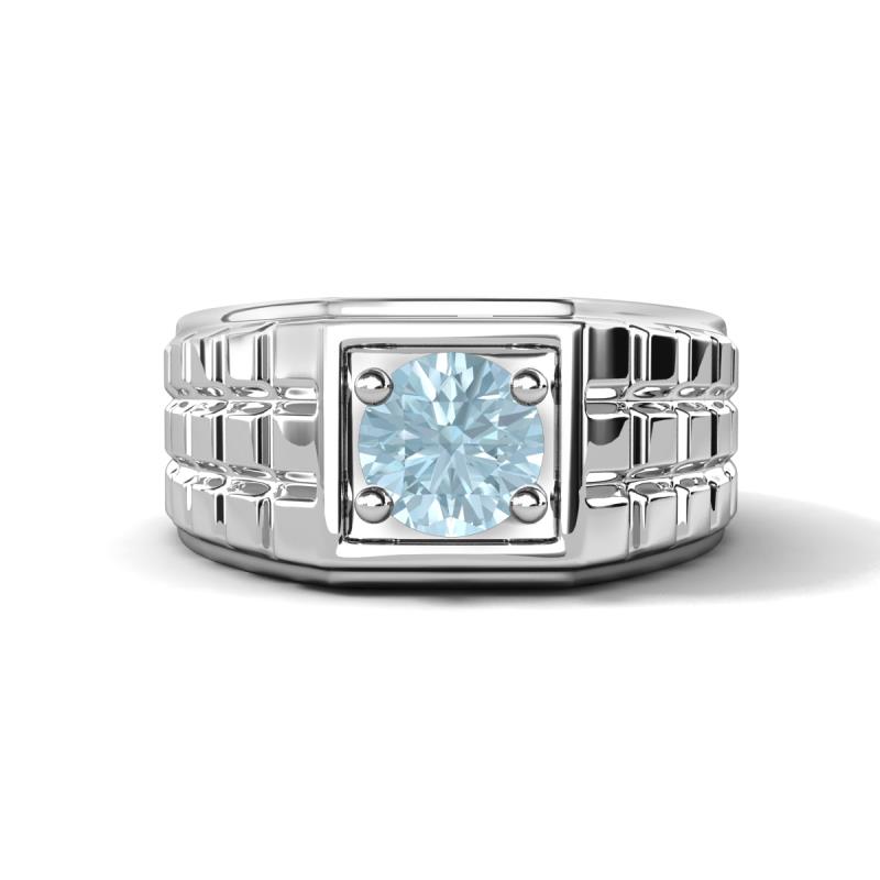 Kellan 0.87 ct (6.50 mm) Aquamarine Geometric Square Side Design Solitaire Men Band 