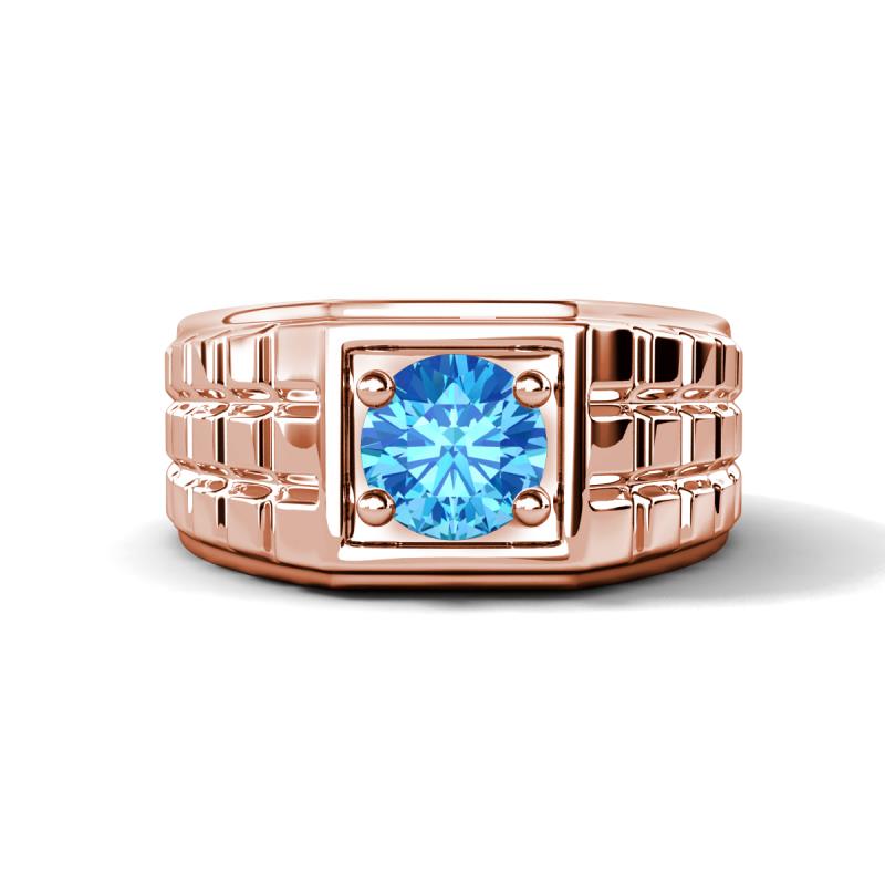 Kellan 0.95 ct (6.50 mm) Blue Topaz Geometric Square Side Design Solitaire Men Band 