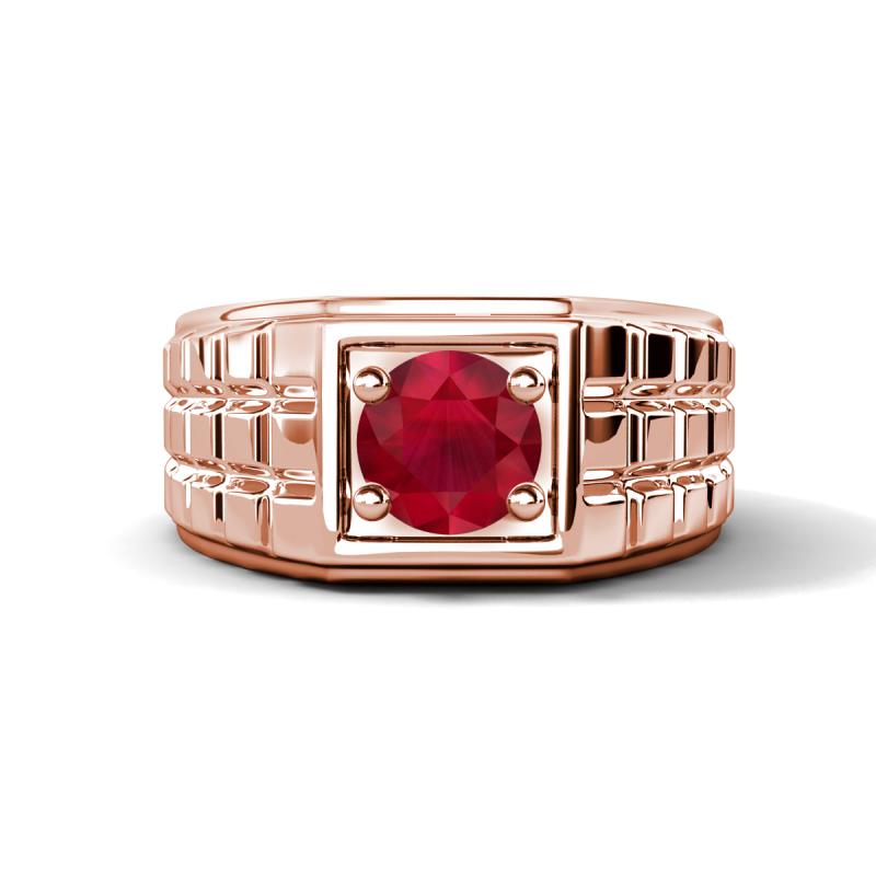Kellan 0.95 ct (6.00 mm) Ruby Geometric Square Side Design Solitaire Men Band 
