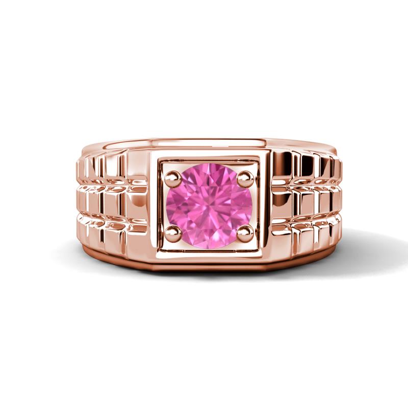Kellan 1.10 ct (6.00 mm) Pink Sapphire Geometric Square Side Design Solitaire Men Band 