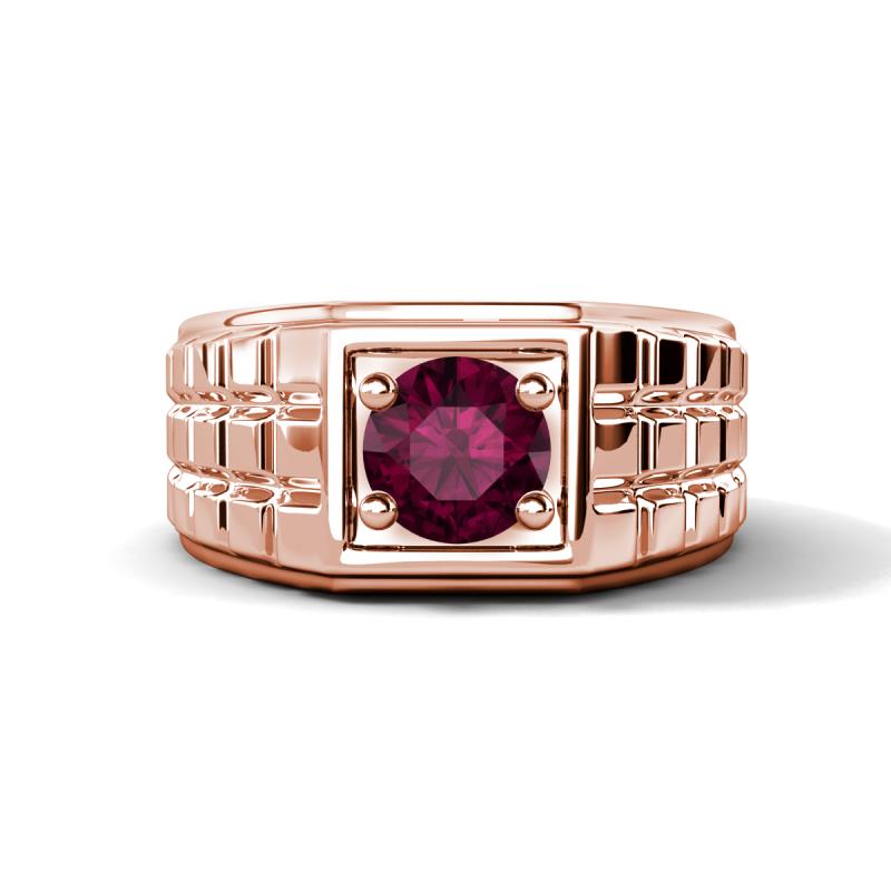 Kellan 1.00 ct (6.50 mm) Rhodolite Garnet Geometric Square Side Design Solitaire Men Band 
