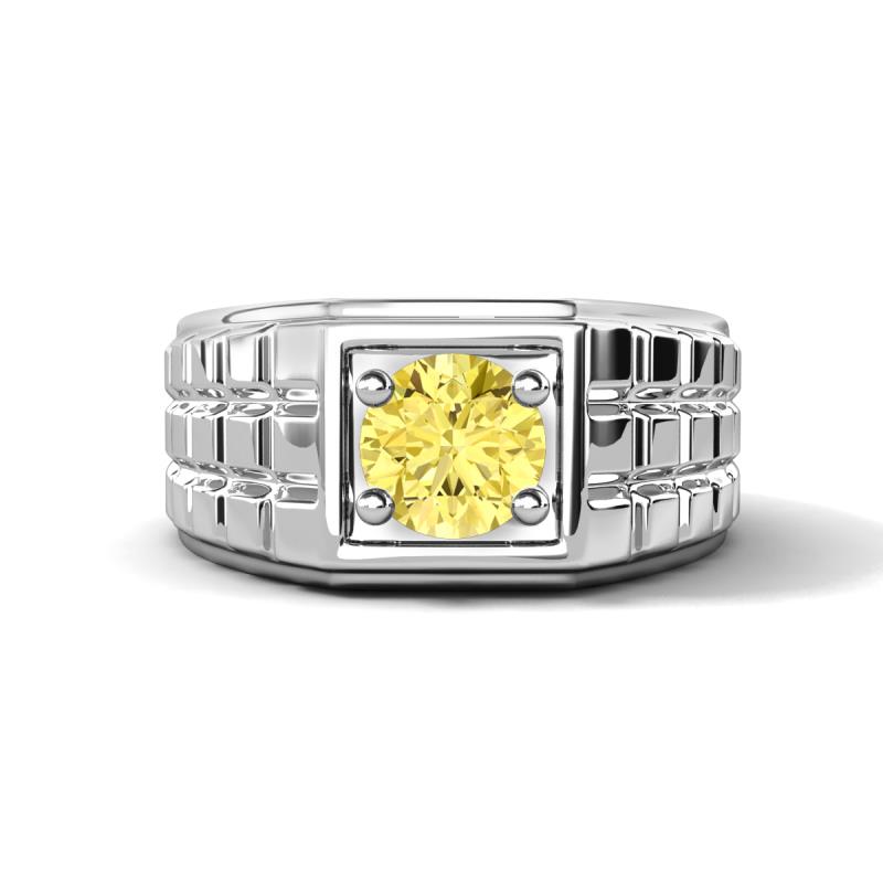 Kellan 0.95 ct (6.00 mm) Yellow Sapphire Geometric Square Side Design Solitaire Men Band 