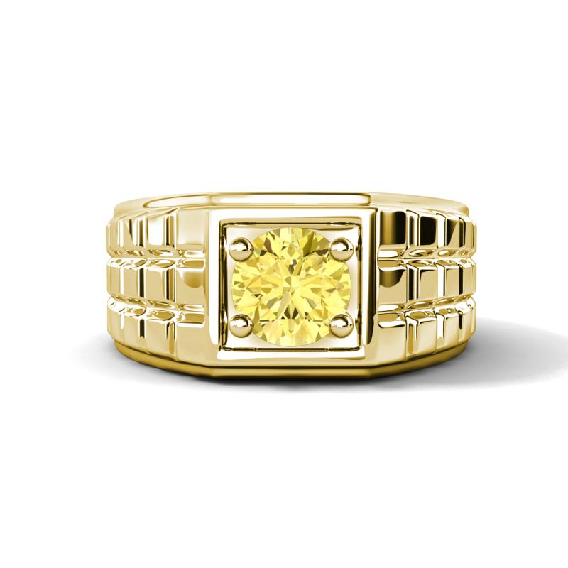 Kellan 0.95 ct (6.00 mm) Yellow Sapphire Geometric Square Side Design Solitaire Men Band 