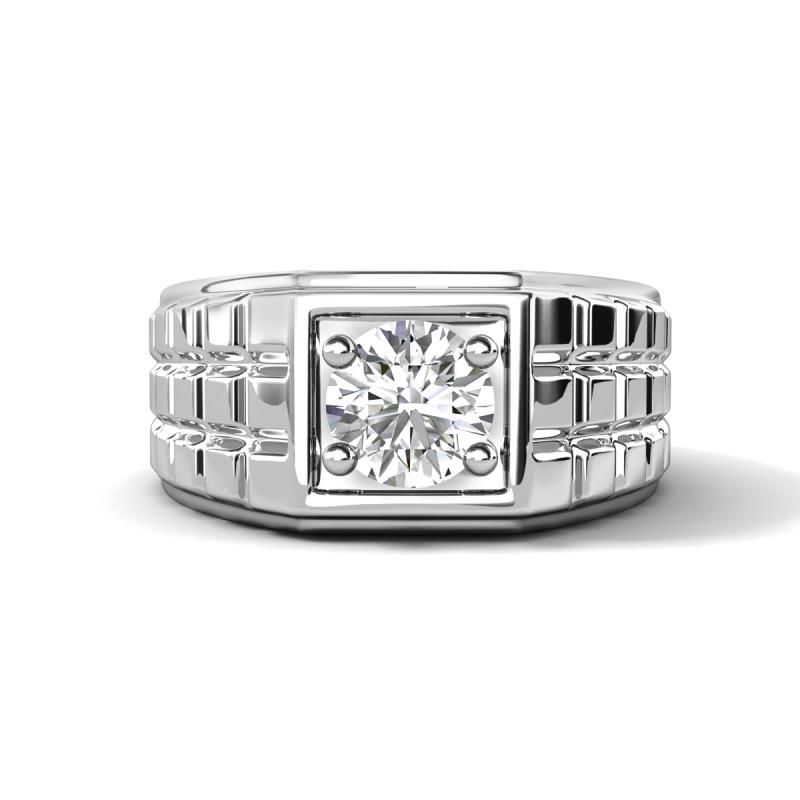 Kellan 0.95 ct (6.00 mm) White Sapphire Geometric Square Side Design Solitaire Men Band 