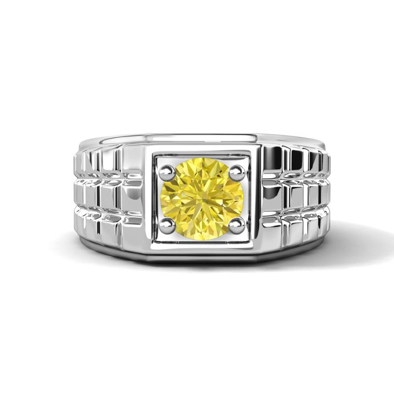 Kellan 0.80 ct (6.00 mm) Yellow Diamond Geometric Square Side Design Solitaire Men Band 