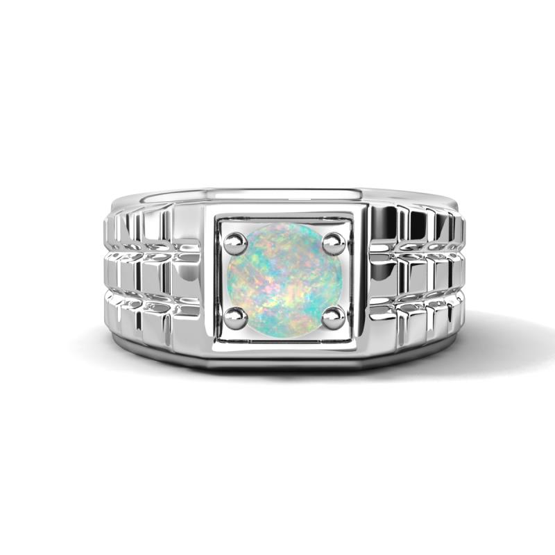 Kellan 0.66 ct (6.50 mm) Opal Geometric Square Side Design Solitaire Men Band 