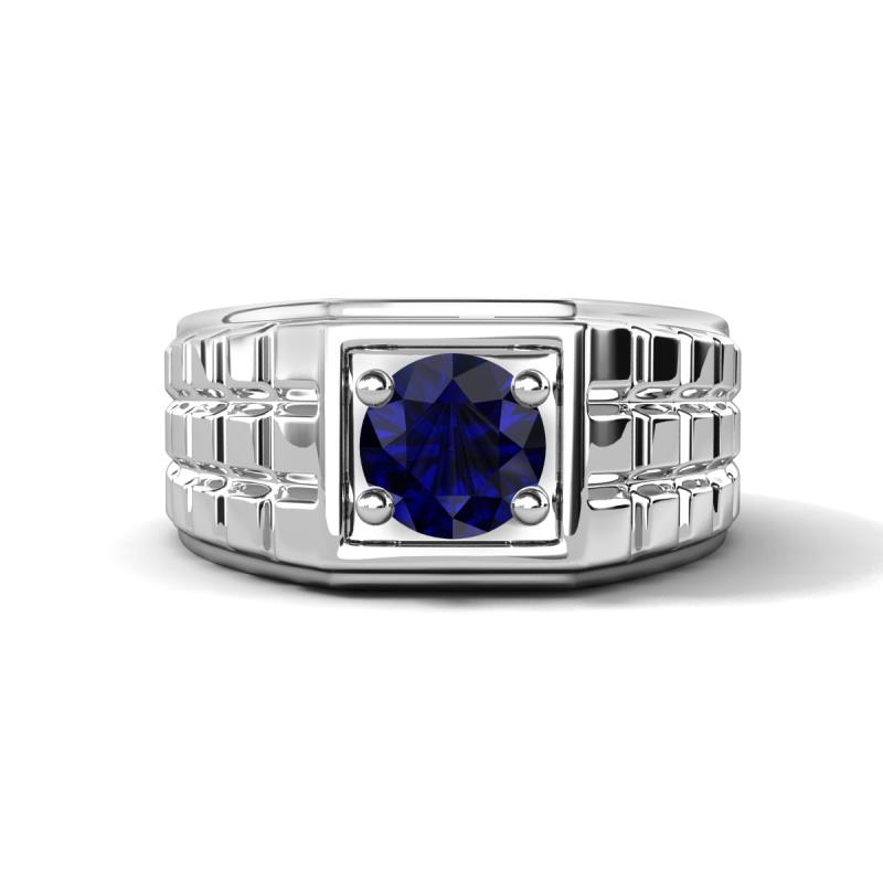 Kellan 1.15 ct (6.00 mm) Blue Sapphire Geometric Square Side Design Solitaire Men Band 