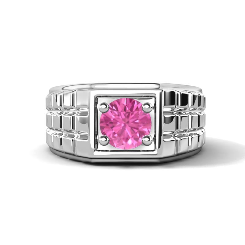 Kellan 1.10 ct (6.00 mm) Pink Sapphire Geometric Square Side Design Solitaire Men Band 