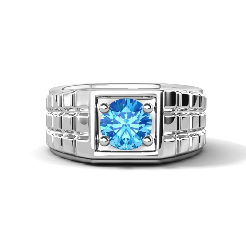 Kellan 0.95 ct (6.50 mm) Blue Topaz Geometric Square Side Design Solitaire Men Band 