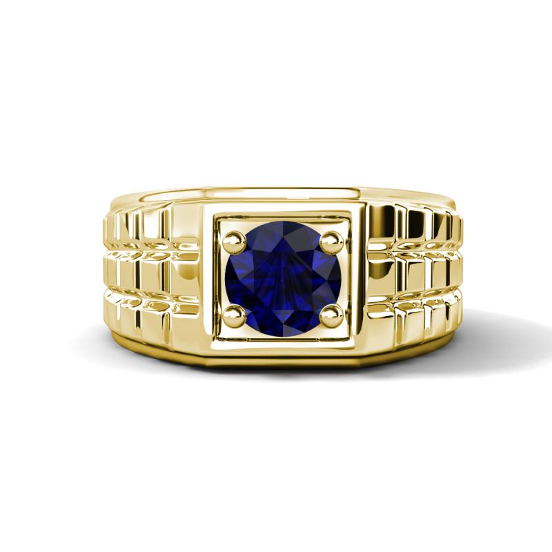 Kellan 1.15 ct (6.00 mm) Blue Sapphire Geometric Square Side Design Solitaire Men Band 