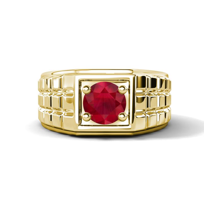 Kellan 0.95 ct (6.00 mm) Ruby Geometric Square Side Design Solitaire Men Band 