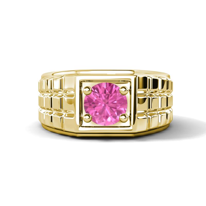 Kellan 1.10 ct (6.00 mm) Pink Sapphire Geometric Square Side Design Solitaire Men Band 
