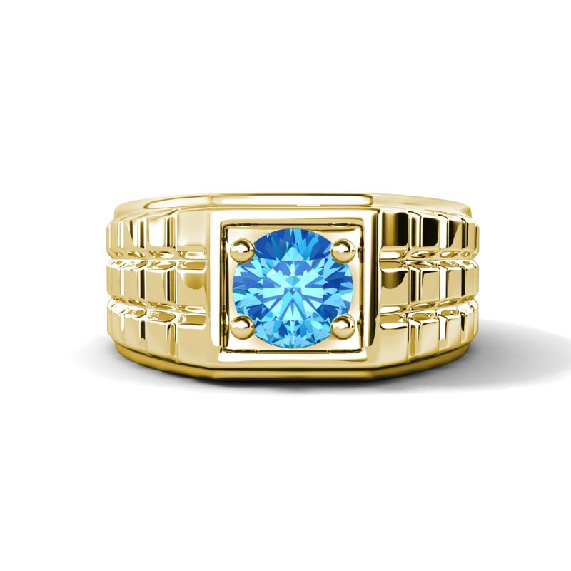 Kellan 0.95 ct (6.50 mm) Blue Topaz Geometric Square Side Design Solitaire Men Band 