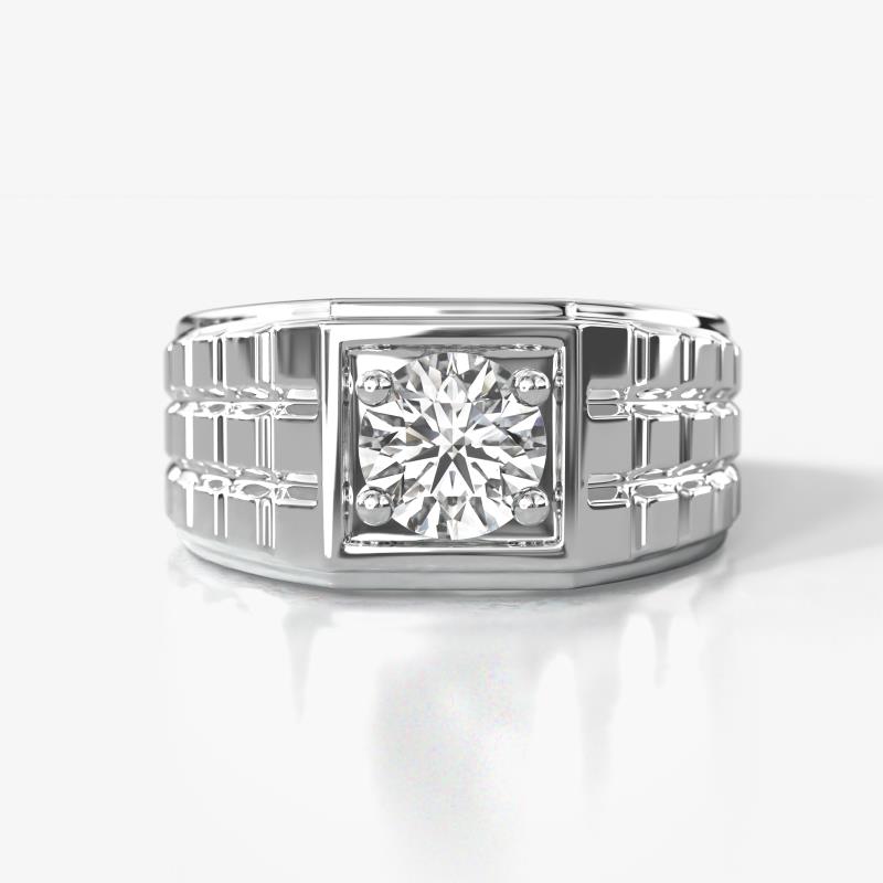 Kellan 1.00 ct (6.50 mm) Moissanite Geometric Square Side Design Solitaire Men Band 