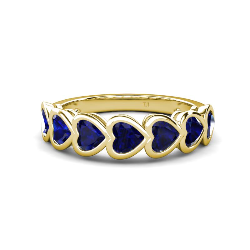 Taanvi 2.38 ctw Lab Created Blue Sapphire Heart Shape (4.00 mm) 7 Stone Demi Wedding Band 