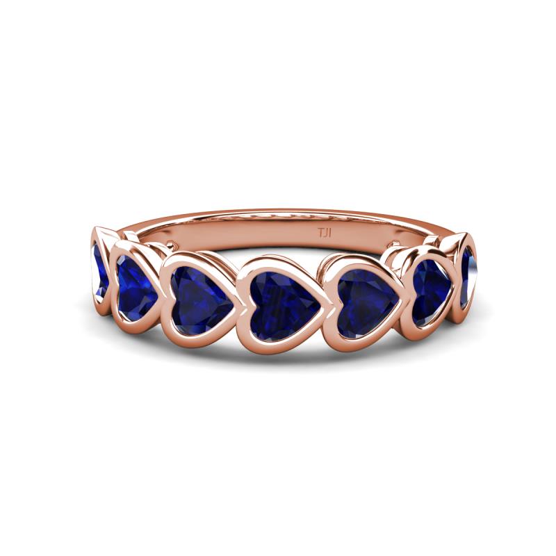 Taanvi 2.38 ctw Lab Created Blue Sapphire Heart Shape (4.00 mm) 7 Stone Demi Wedding Band 
