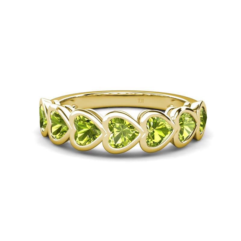 Taanvi 1.75 ctw Peridot Heart Shape (4.00 mm) 7 Stone Demi Wedding Band 