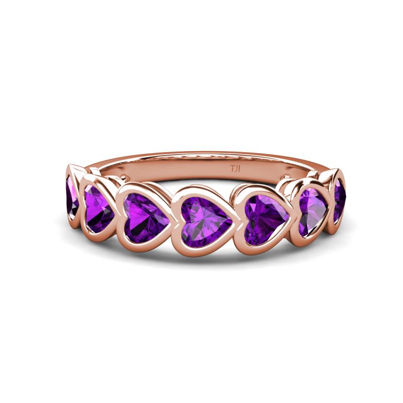 Taanvi 1.54 ctw Amethyst Heart Shape (4.00 mm) 7 Stone Demi Wedding Band 