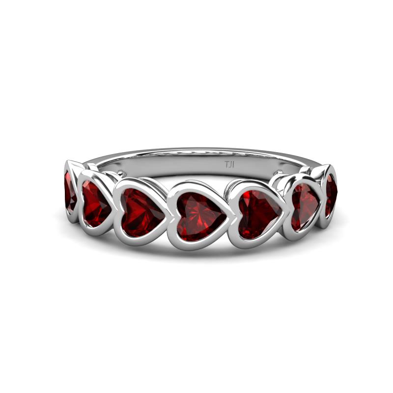 Taanvi 2.24 ctw Red Garnet Heart Shape (4.00 mm) 7 Stone Demi Wedding Band 