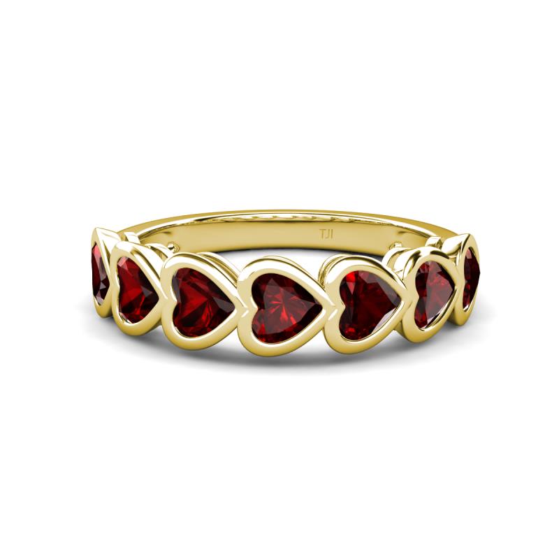 Taanvi 2.24 ctw Red Garnet Heart Shape (4.00 mm) 7 Stone Demi Wedding Band 