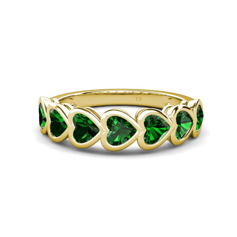 Taanvi 1.47 ctw Lab Created Emerald Heart Shape (4.00 mm) 7 Stone Demi Wedding Band 