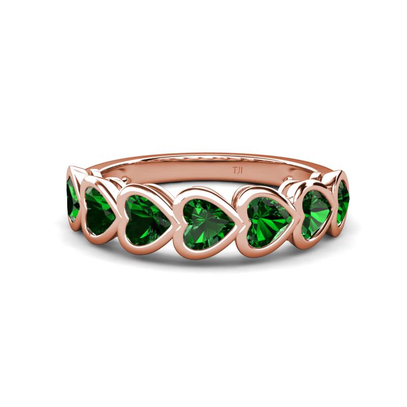Taanvi 1.47 ctw Lab Created Emerald Heart Shape (4.00 mm) 7 Stone Demi Wedding Band 